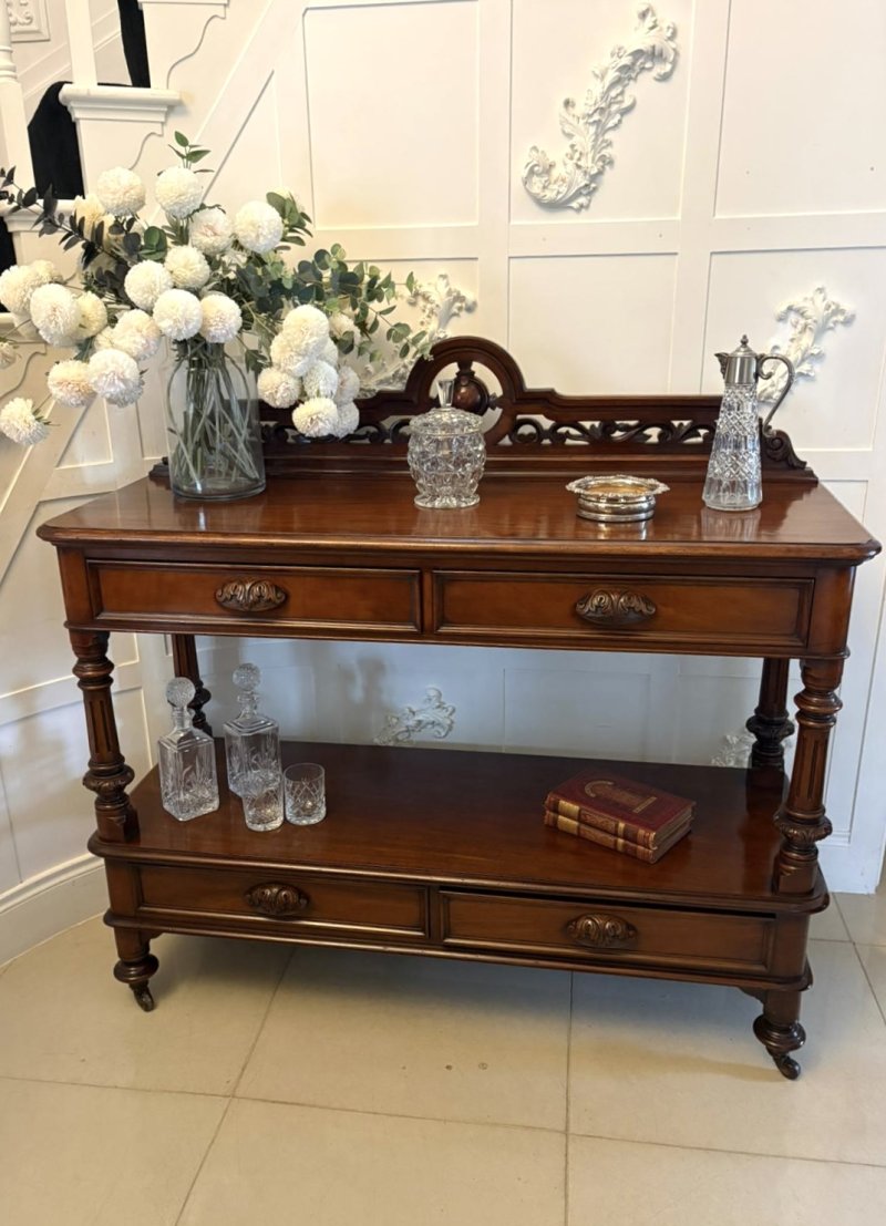Antique English Victorian Mahogany Sideboard / Buffet Server Dumbwaiter with Gallery Back - Image 2